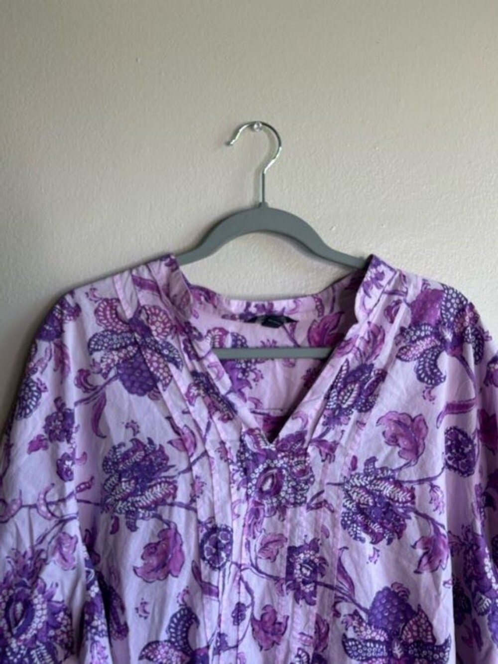 Lands End Top Womens 2X Popover Purple Floral Lightweight Cotton Pintuck Pleat - Picture 4 of 10